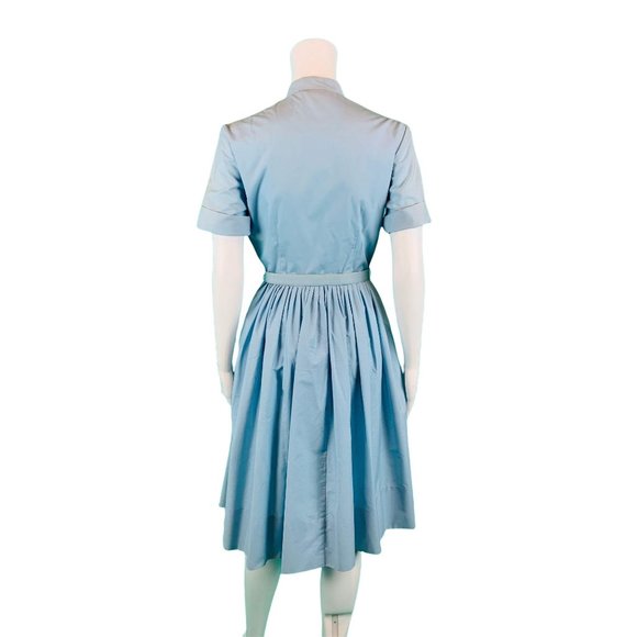 Vintage 1960s Shirtdress Light Blue Ruffle Full Skirt Dress | W 24" - Picture 9 of 10